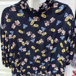 Zara Woman Navy Blouse with Pastel Phone Print